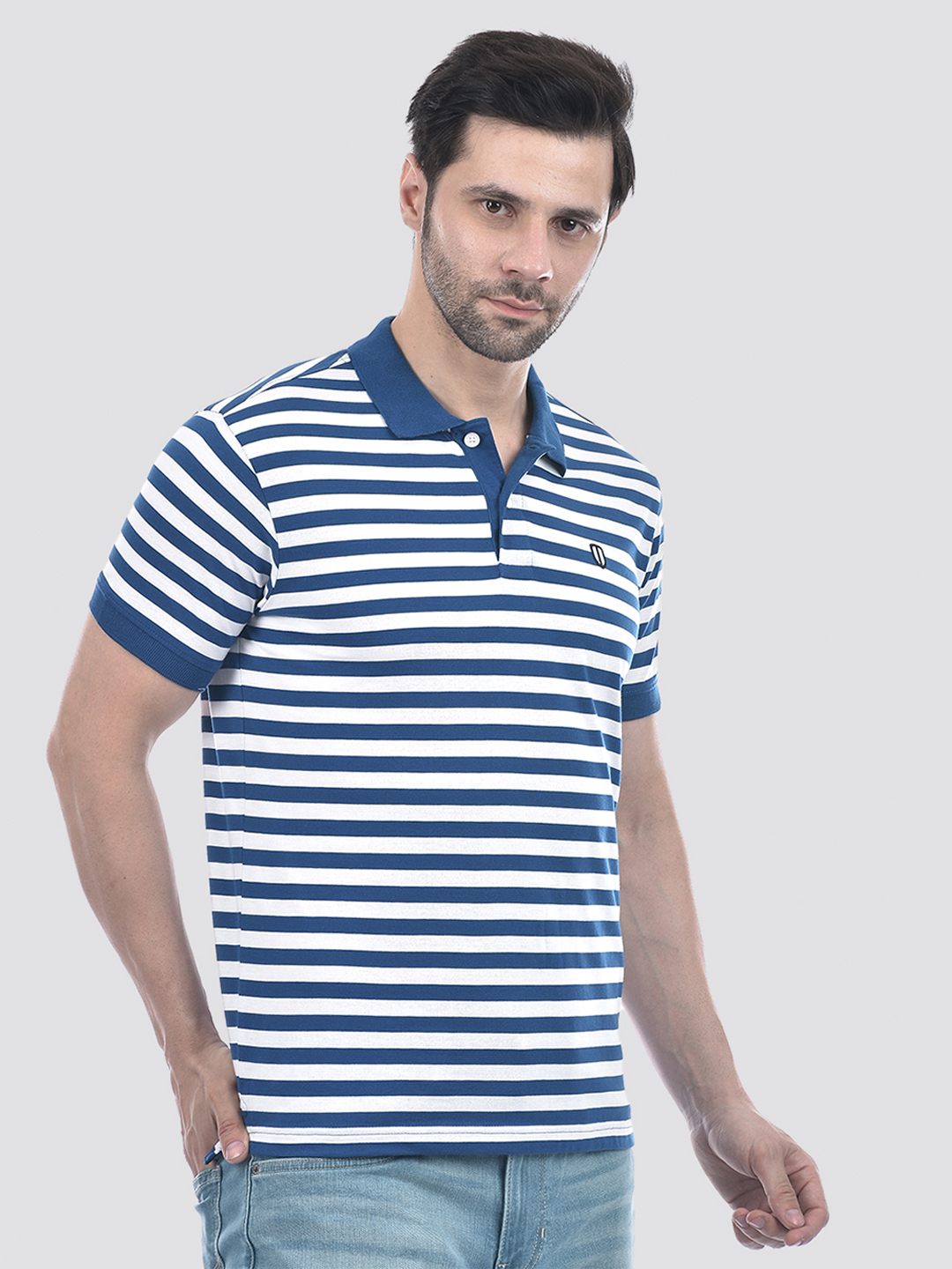 Numero Uno Men Blue Striped Polo T-Shirt